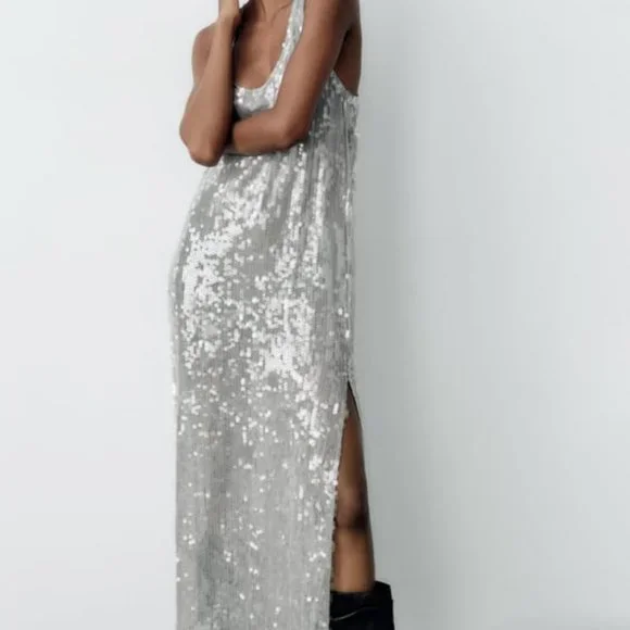 ZARA SEQUIN DRESS SILVER | 2712/246 326/015 - Picture 3 of 7